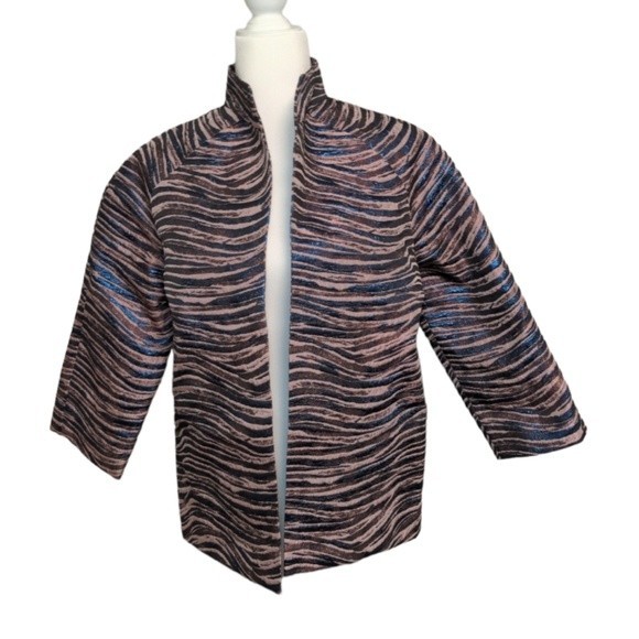 Misook‎ Zebra Print Metallicized Long Sleeve Open Front Blazer Size Small - Picture 1 of 15